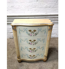 French Country Hand Painted Ribbons & Roses 4-Drawer Dresser Chest