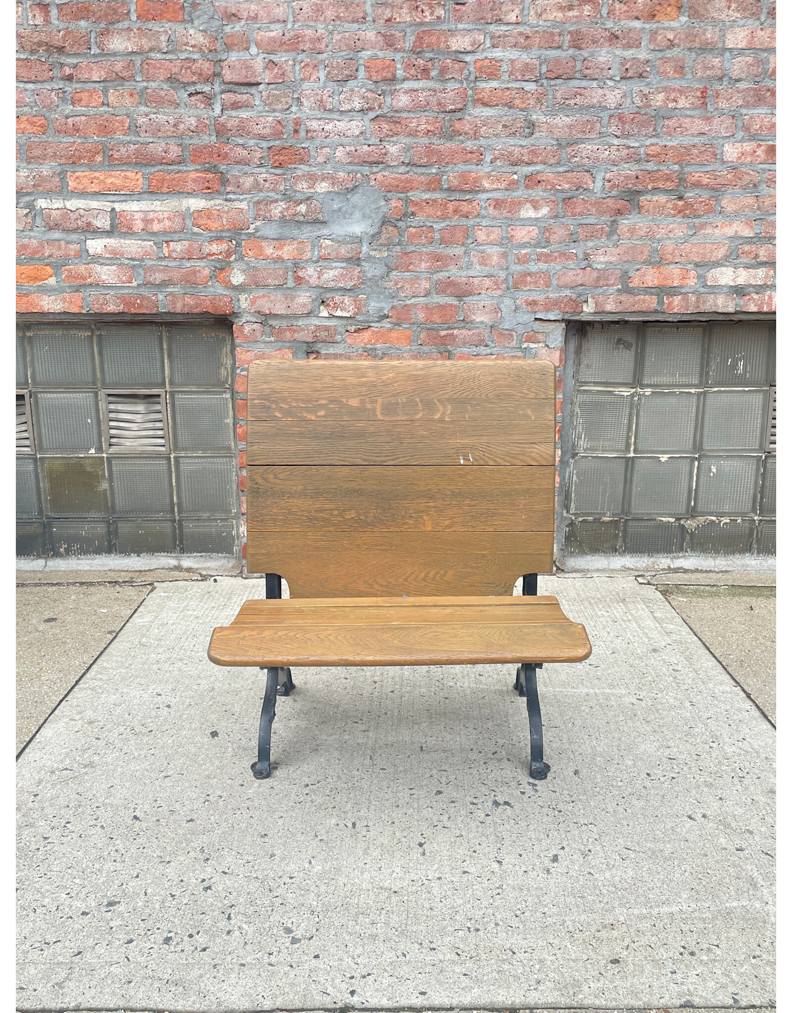 Antique Children School Desk Chair in Wood and Cast Iron