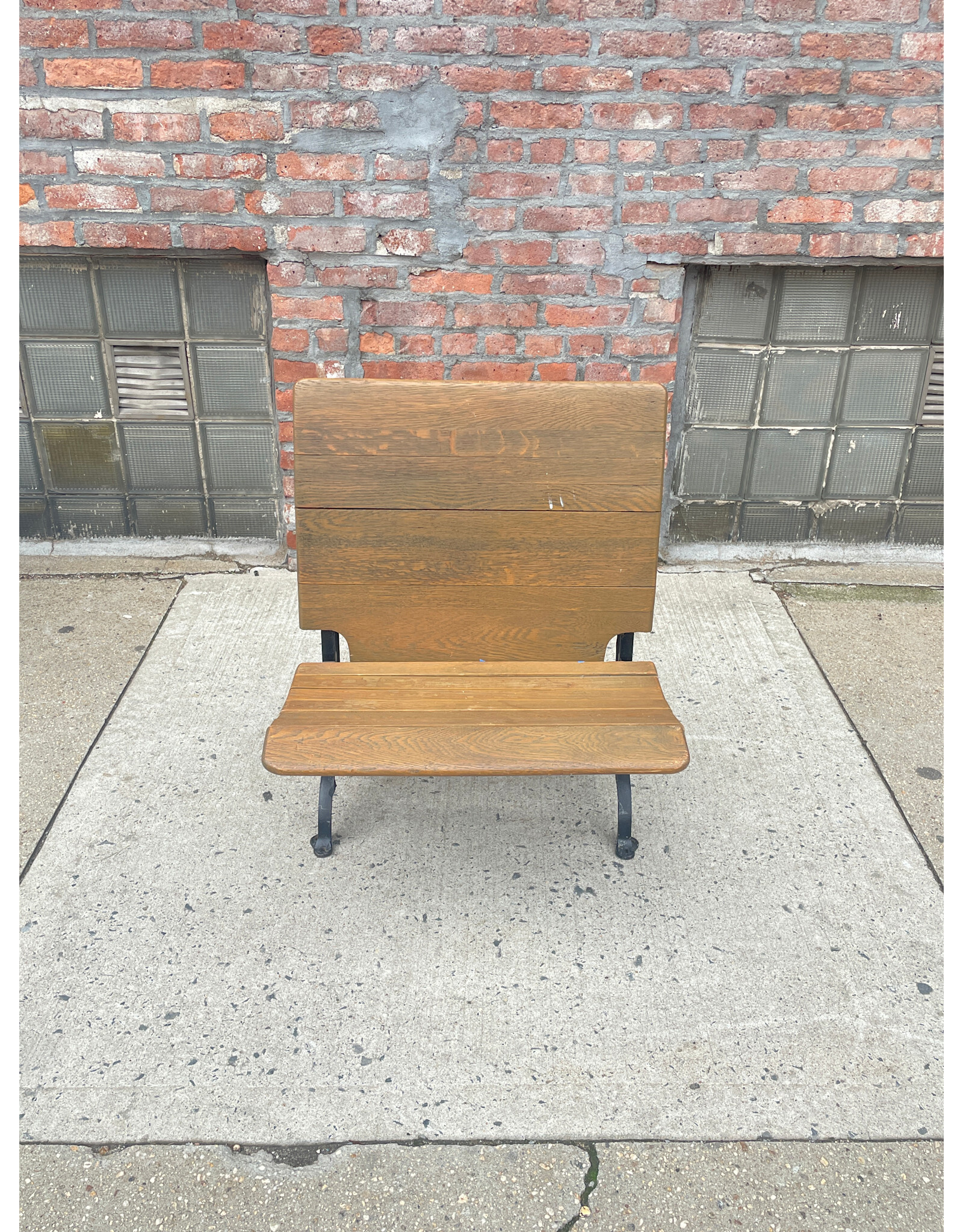 Antique Children School Desk Chair in Wood and Cast Iron