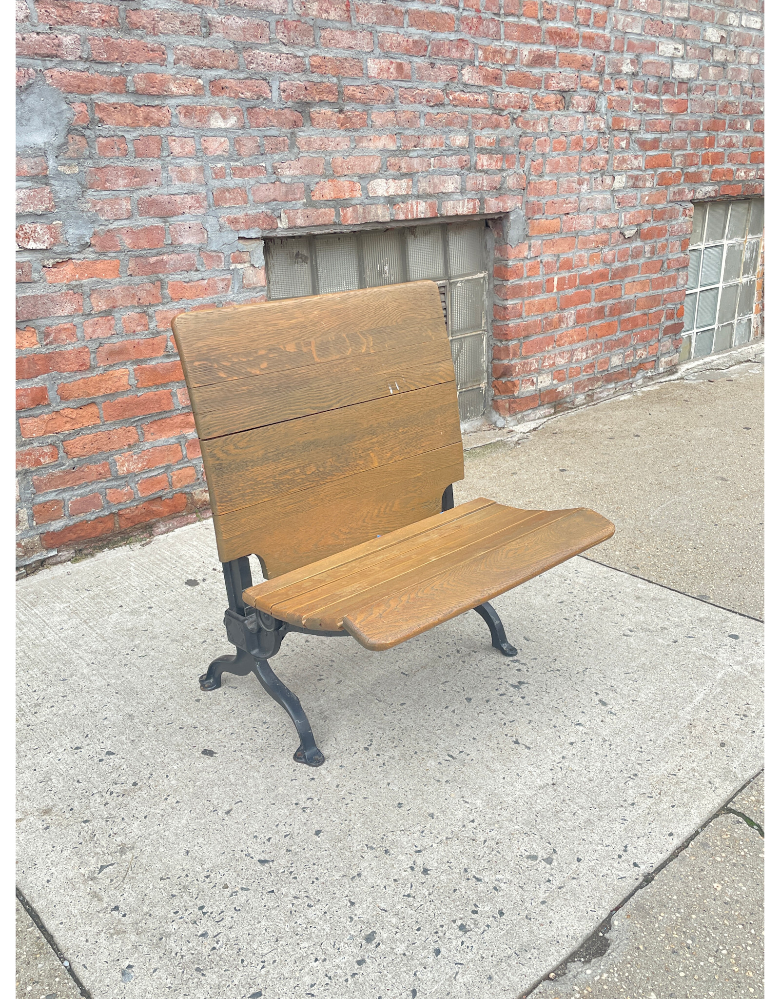 Antique Children School Desk Chair in Wood and Cast Iron