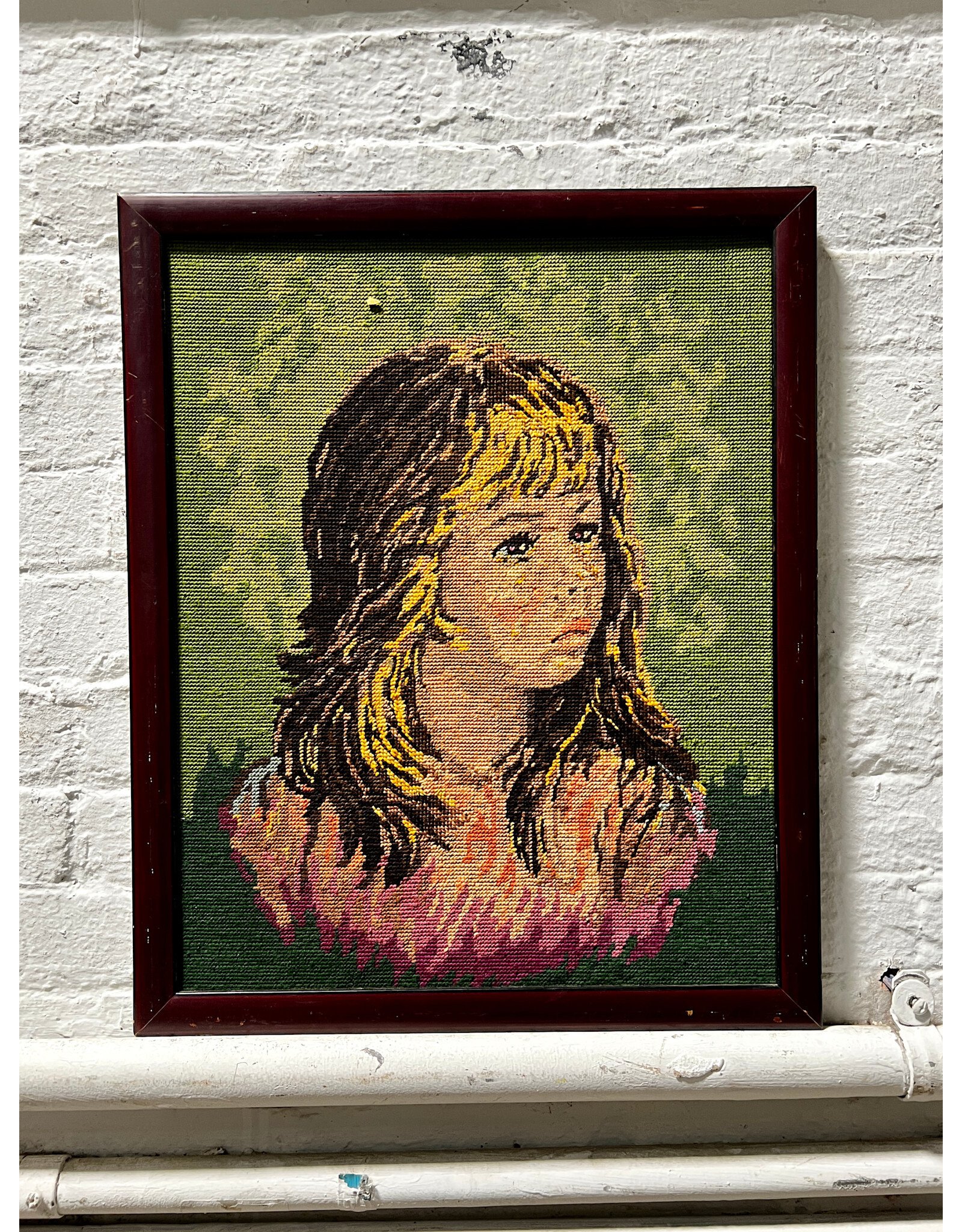 School Portrait, framed needlepoint