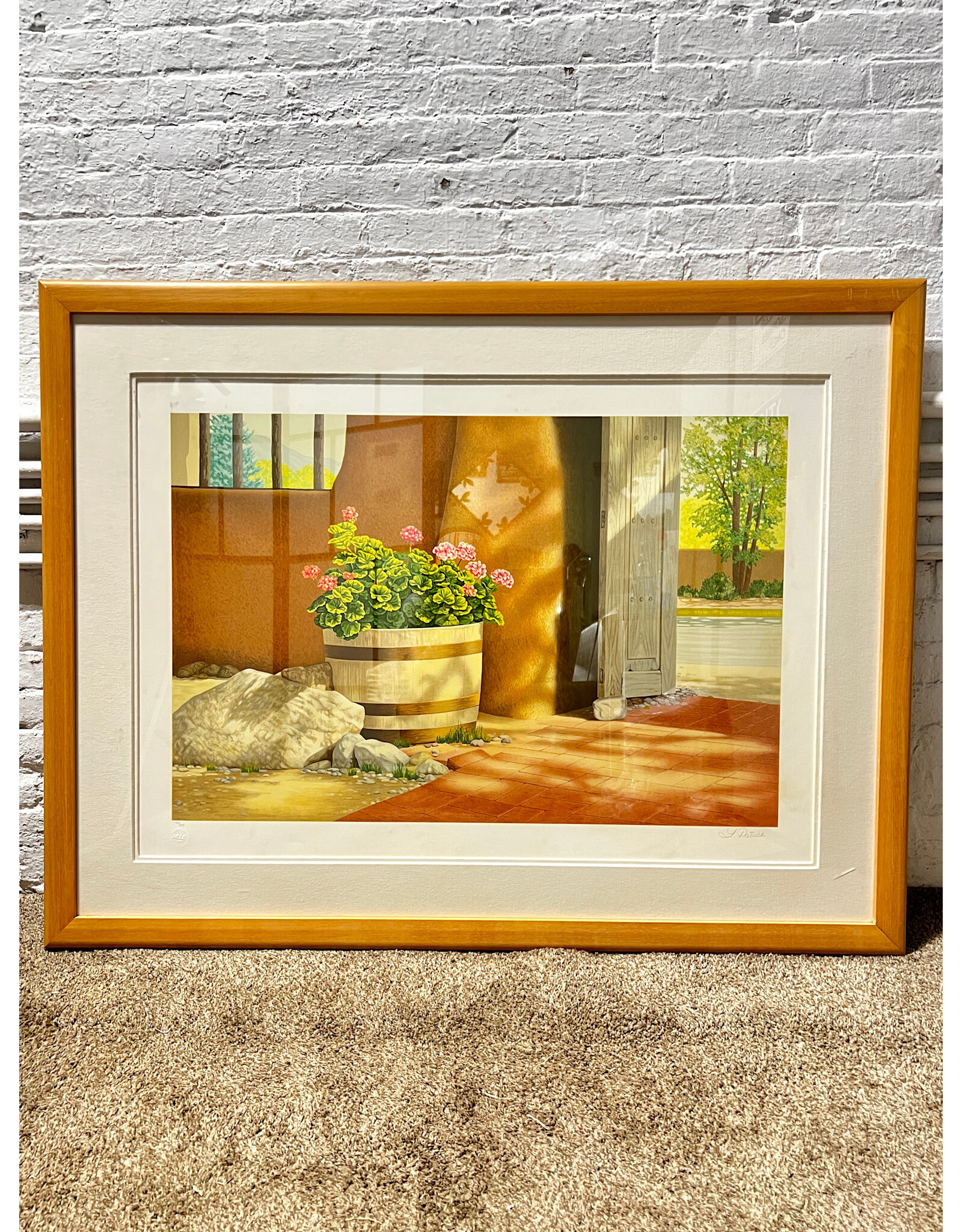 Geraniums, framed limited edition serigraph, sgnd Lorna Patrick
