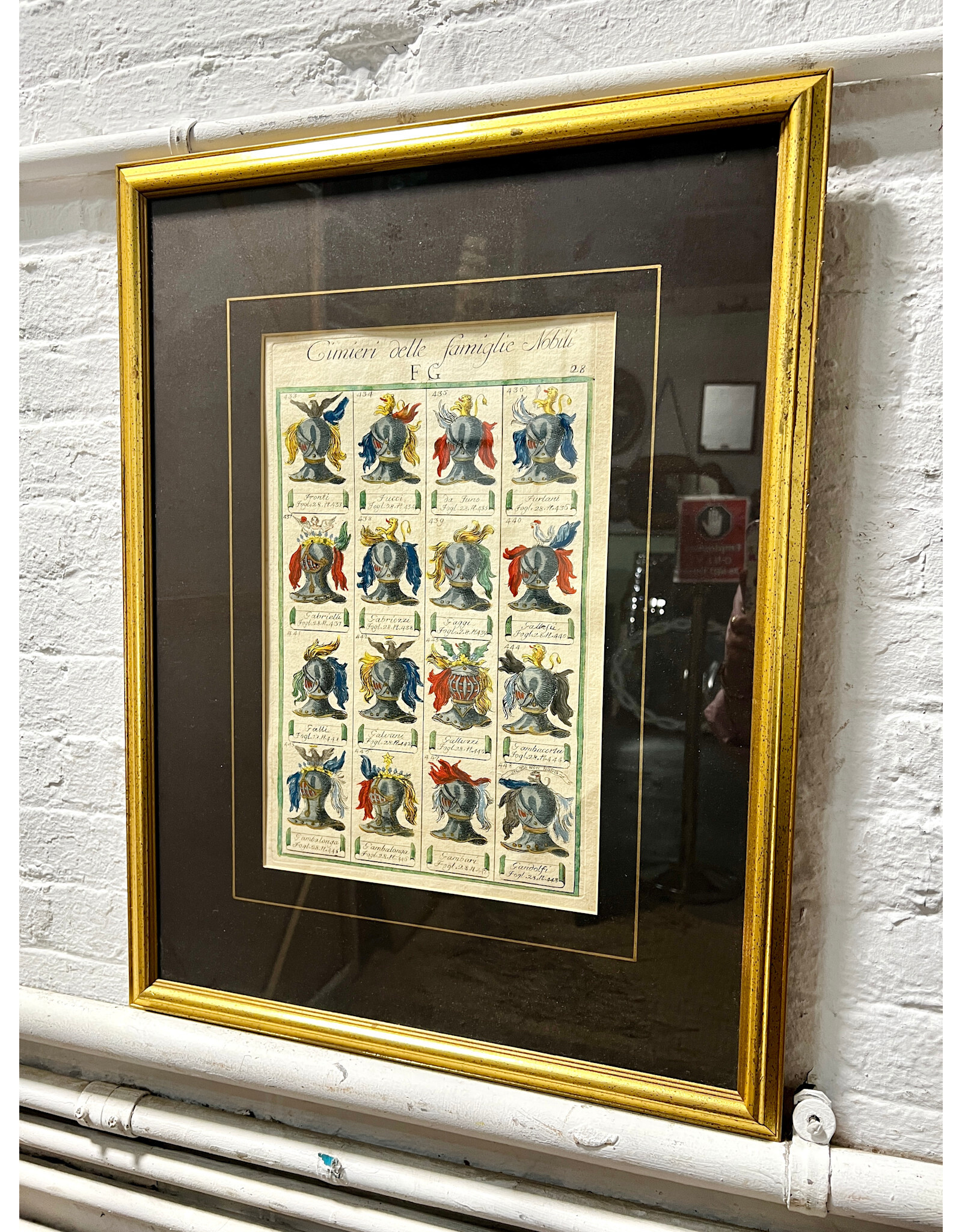 Italian Family Crests framed colorized etching