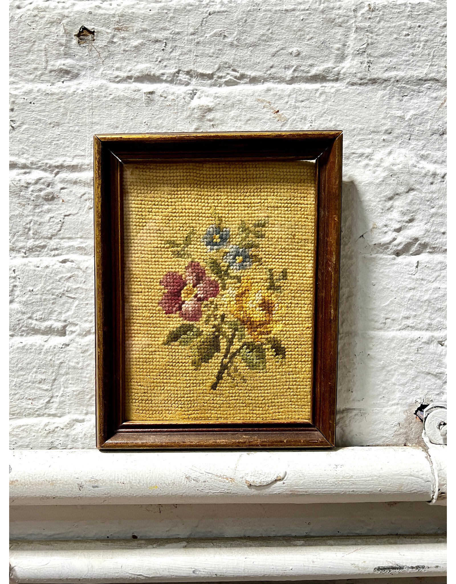 Bundle o Blooms, vintage framed needlepoint