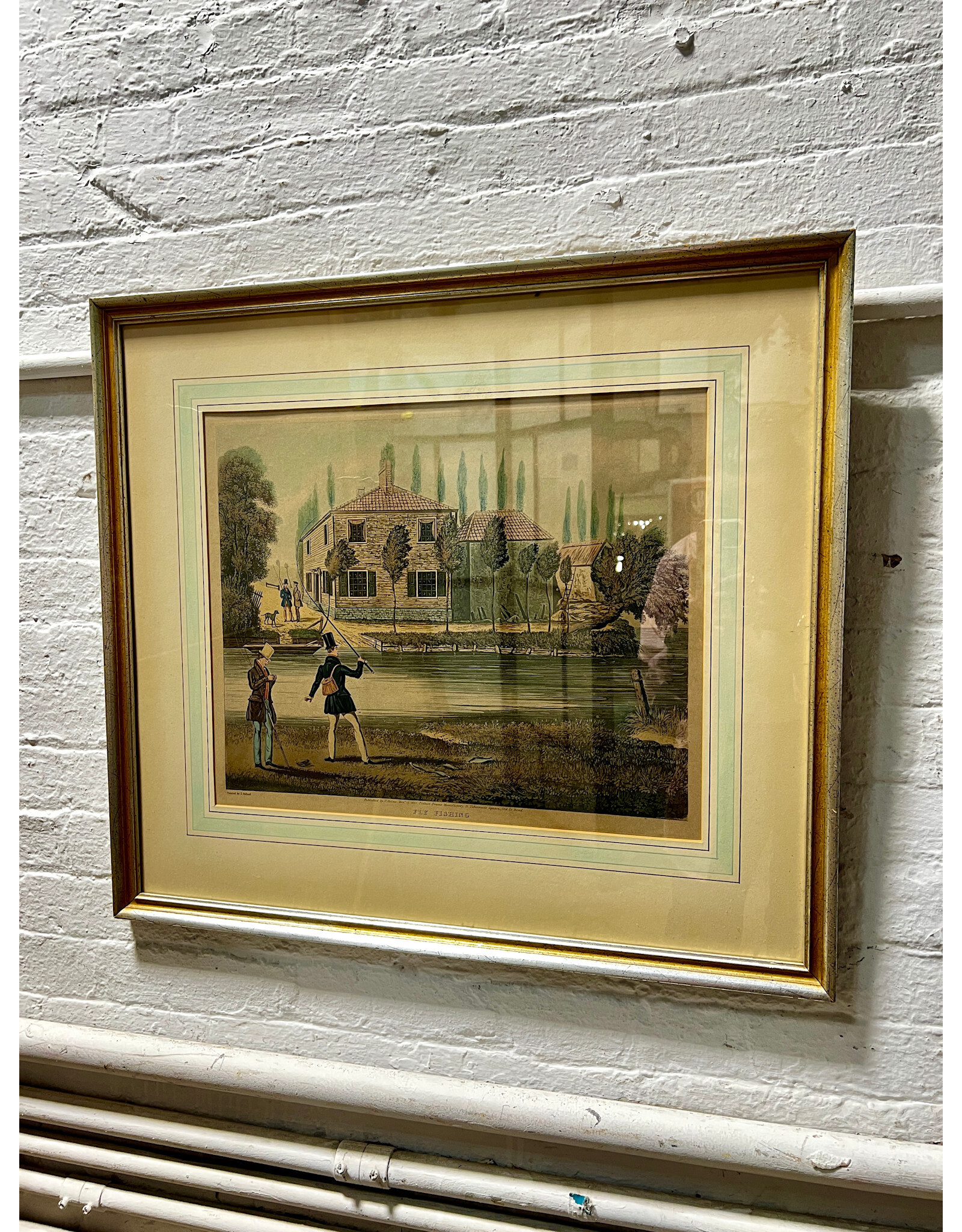 Fly Fishing by James Pollard, framed colorized etching