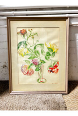Warm Colored Florals, framed mixed media, sgnd A. F. Levinson