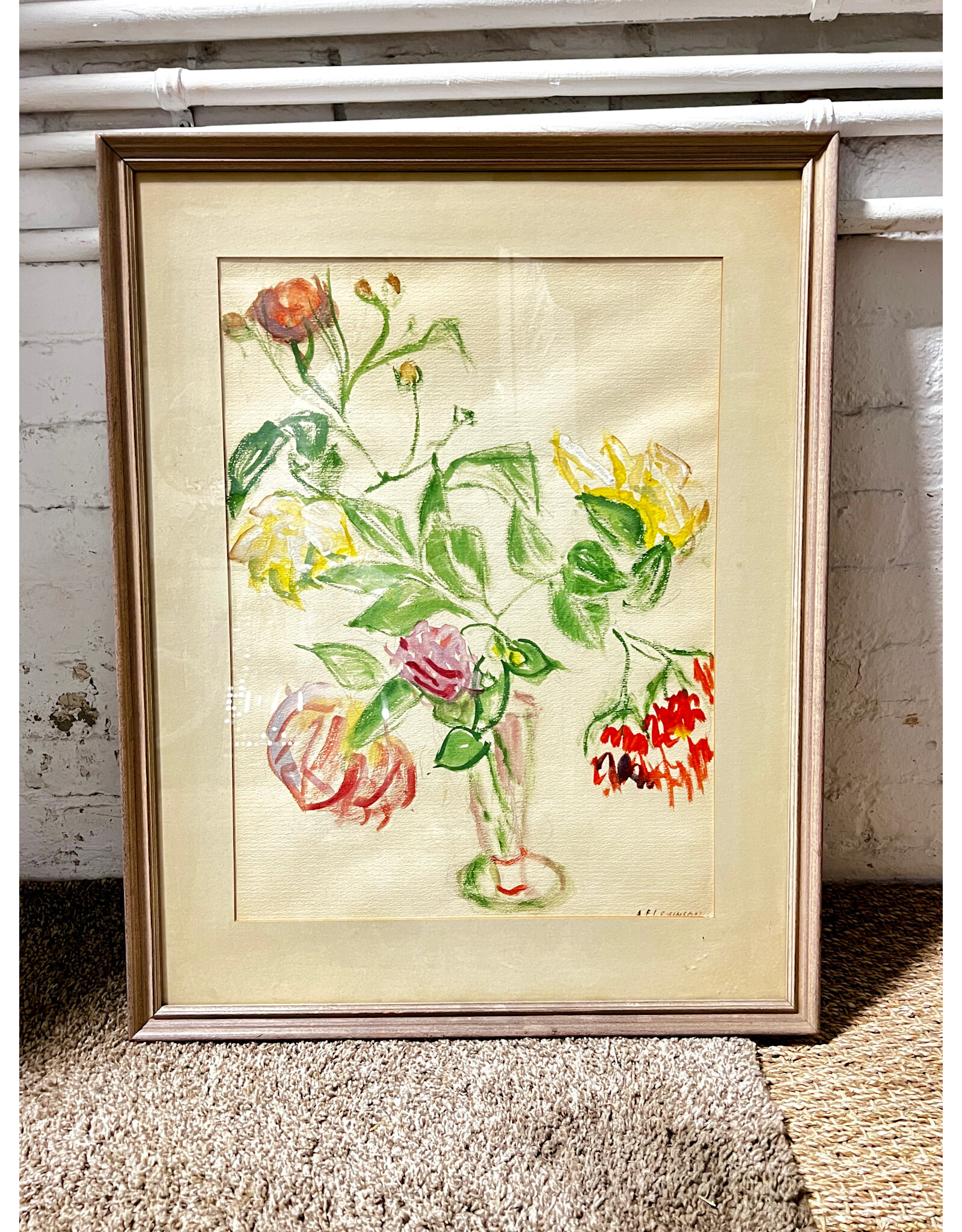 Warm Colored Florals, framed mixed media, sgnd A. F. Levinson