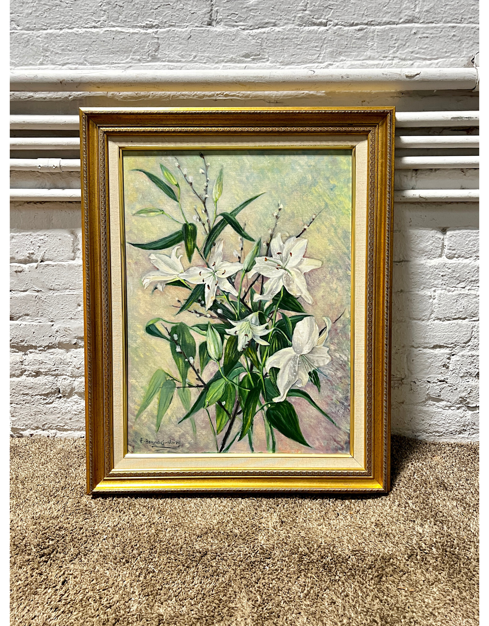 White Lillies, framed oil on canvas, sgnd F. Bayand Goodarzi