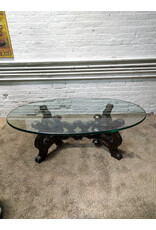 Carved Base Heavy Oval Glass Top Coffee Table