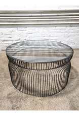 Crate & Barrel Spoke Glass Graphite Top Metal Base Round Coffee Table