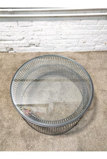 Crate & Barrel Spoke Glass Graphite Top Metal Base Round Coffee Table
