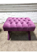 Mia Purple Velvet Tufted Silver Nailhead Ottoman