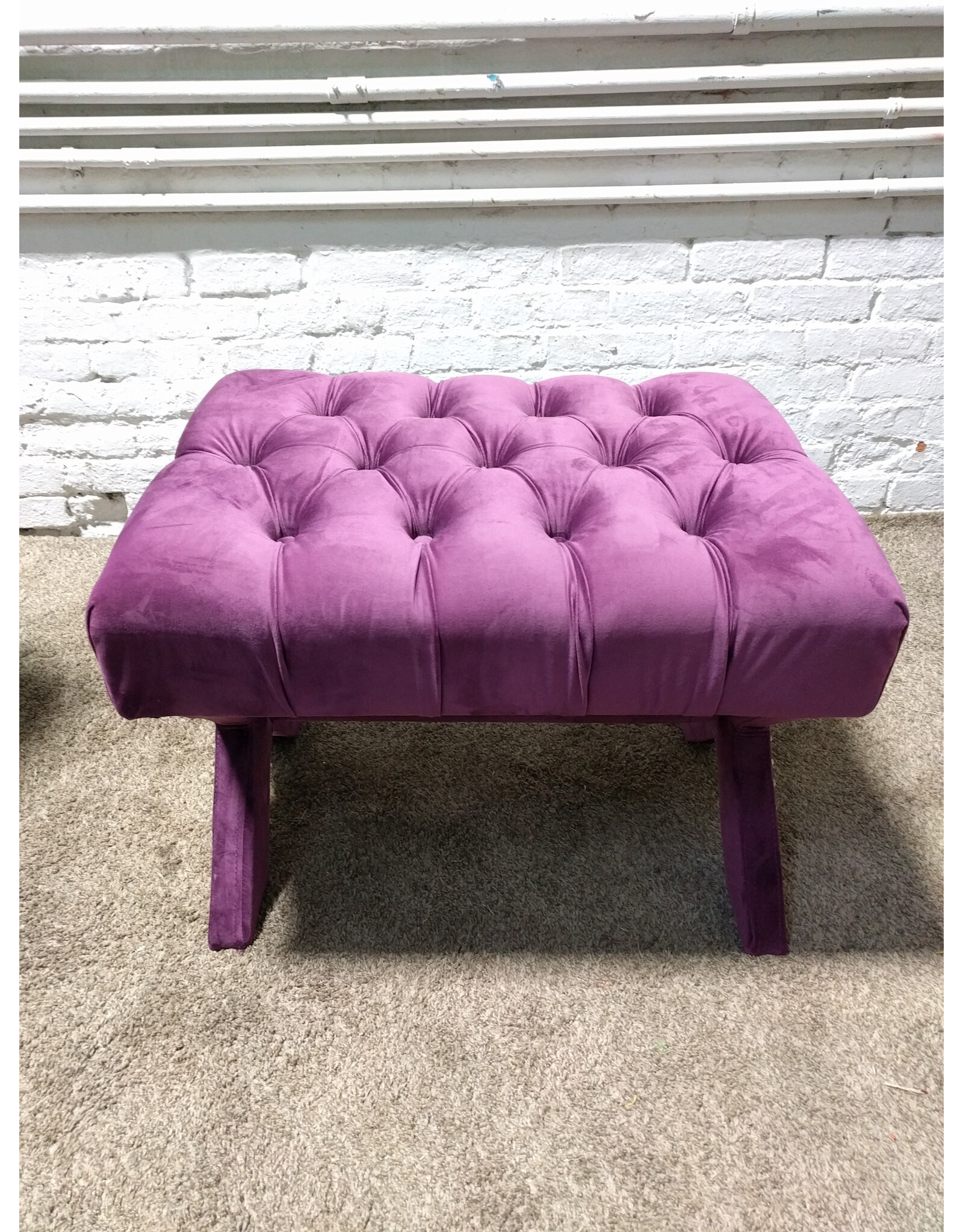 Mia Purple Velvet Tufted Silver Nailhead Ottoman