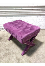 Mia Purple Velvet Tufted Silver Nailhead Ottoman