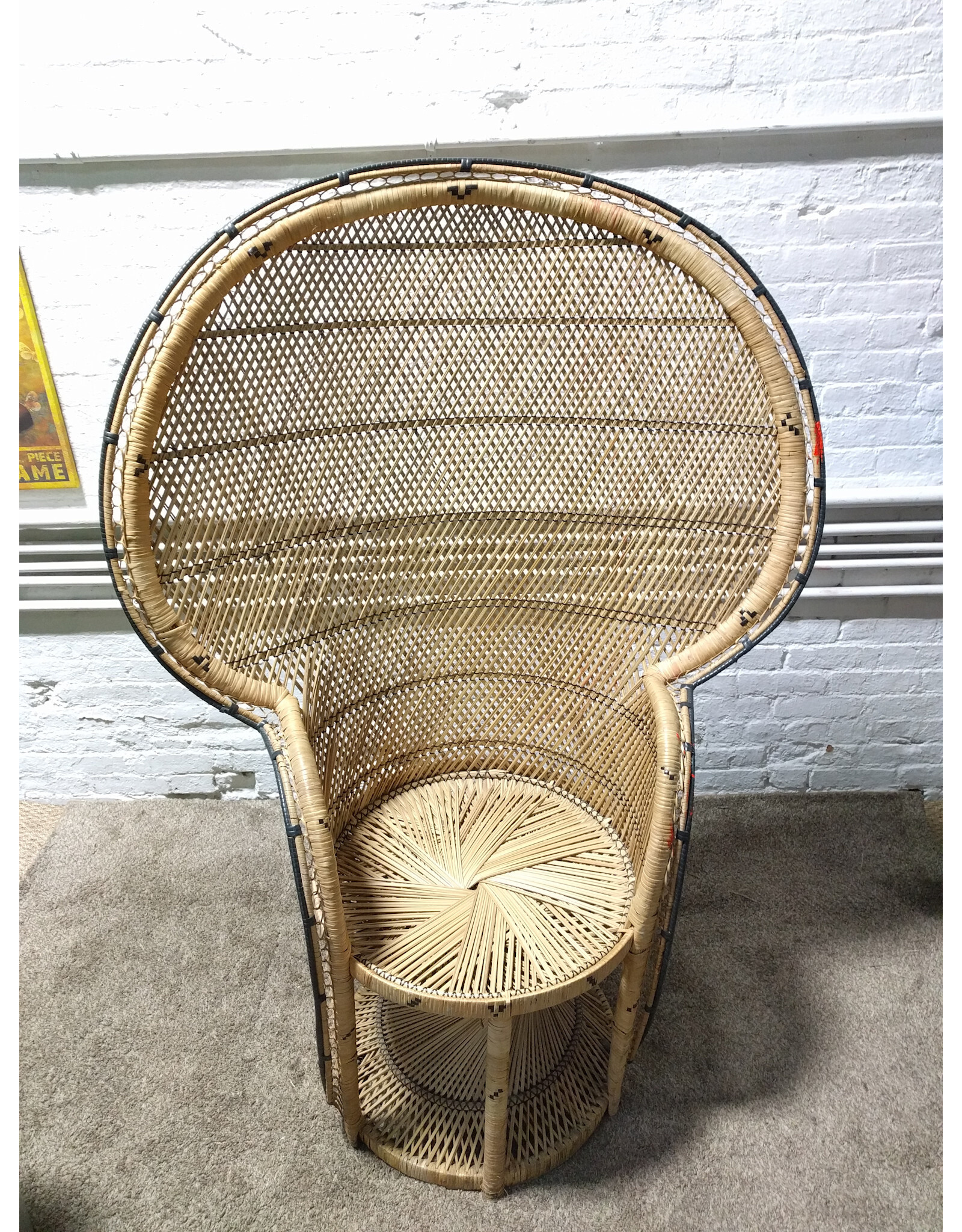 Vintage Wicker Emmanuelle Peacock Lounge Chair