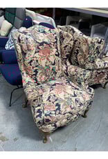 Taylor King Chippendale Style Mahogany Frame Floral Print Upholstered Wingback Chair