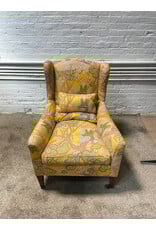 Asian Pattern Yellow Wingback ArmChair