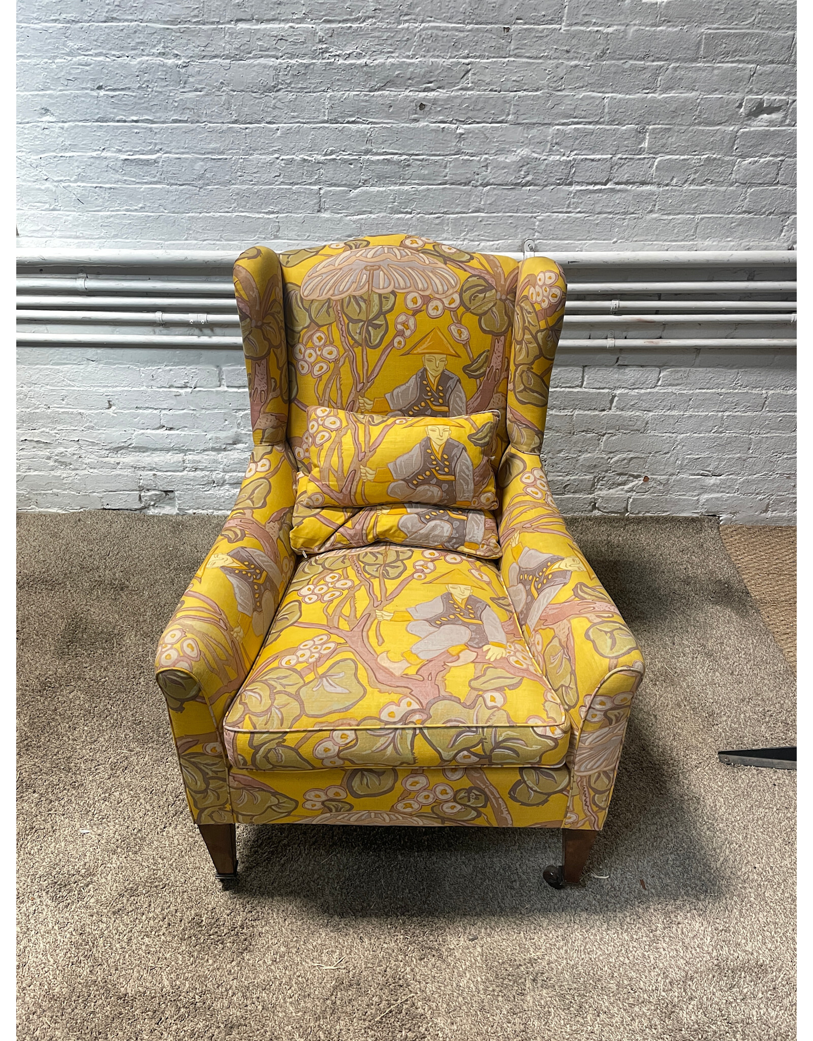 Asian Pattern Yellow Wingback ArmChair