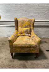 Asian Pattern Yellow Wingback ArmChair