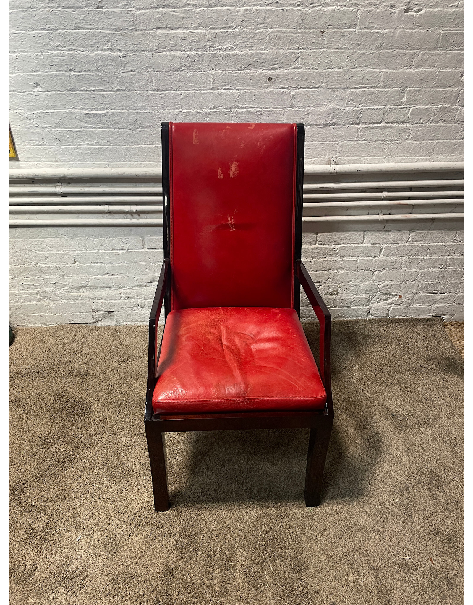 Red Leather Oak Partners Chair