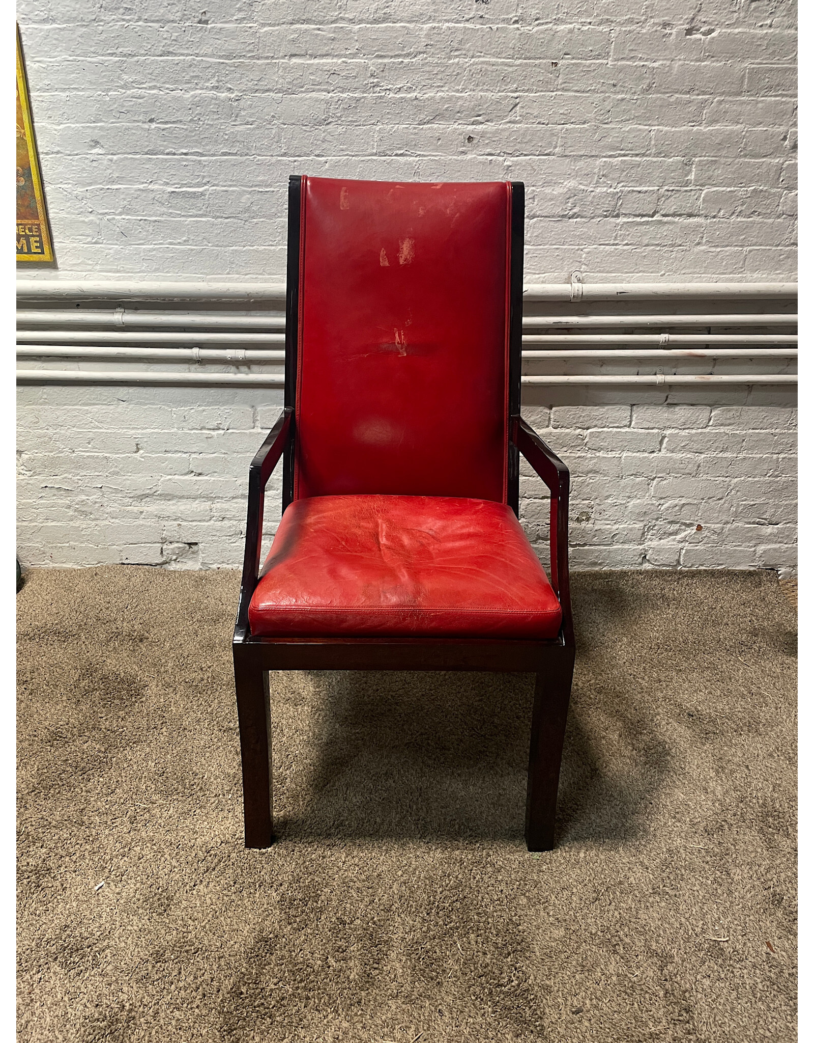 Red Leather Oak Partners Chair