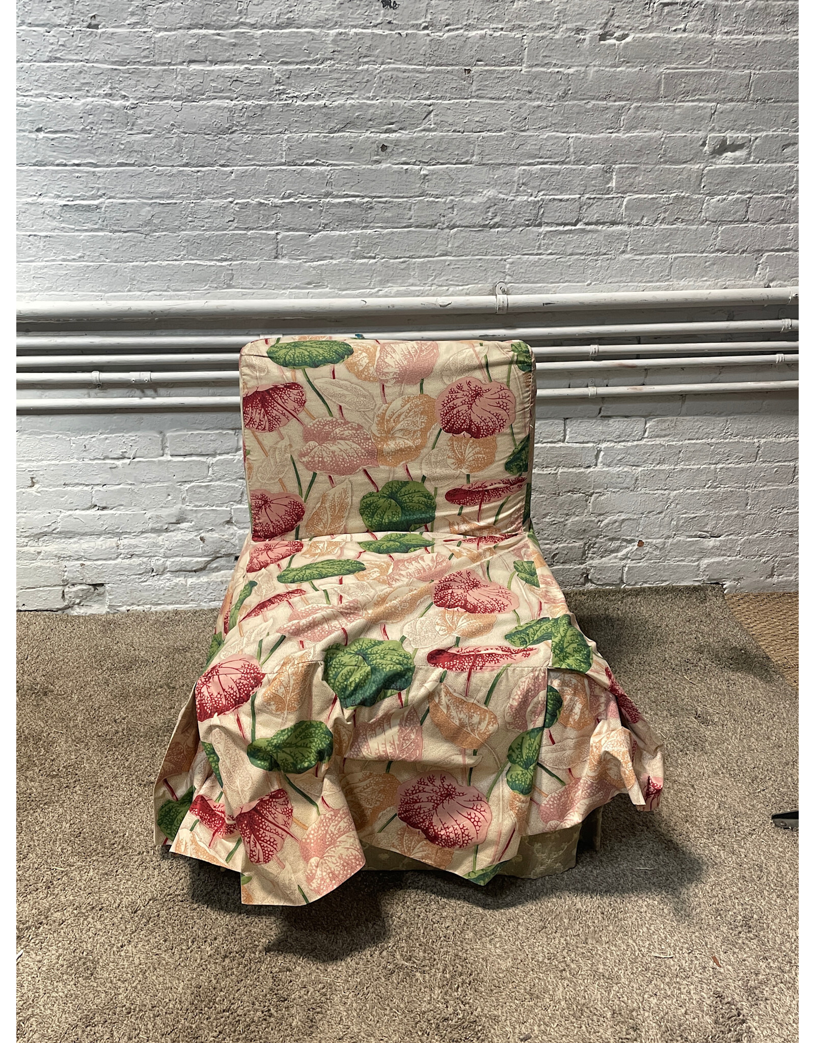 Pink Floral Fabric Accent Chair