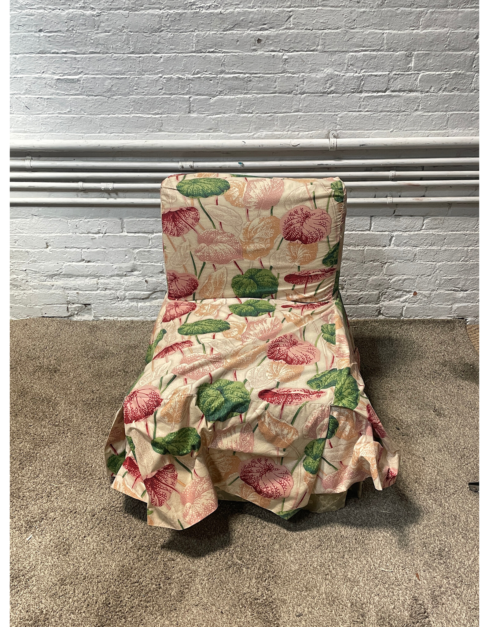 Pink Floral Fabric Accent Chair