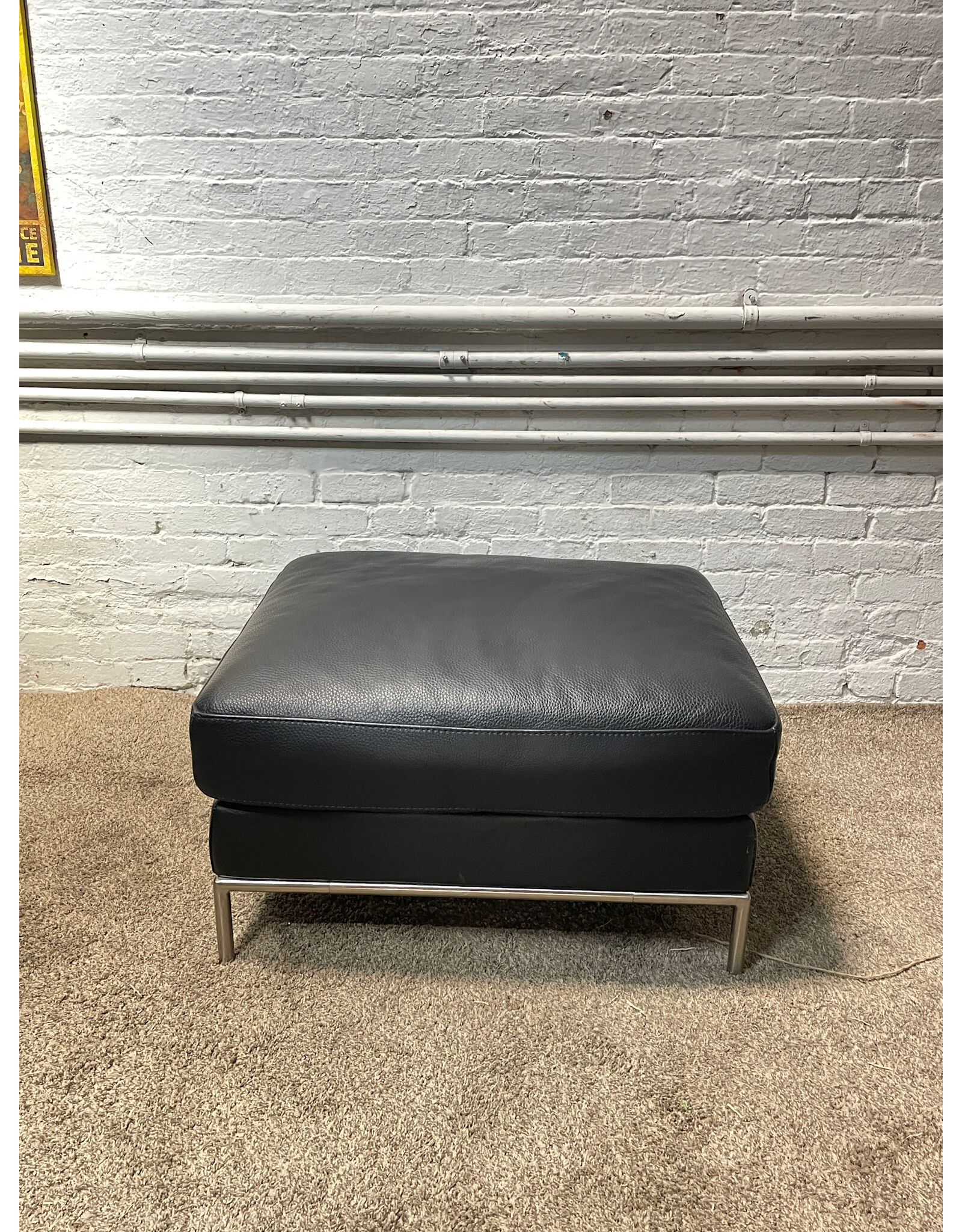 Ikea Leather Black Ottoman