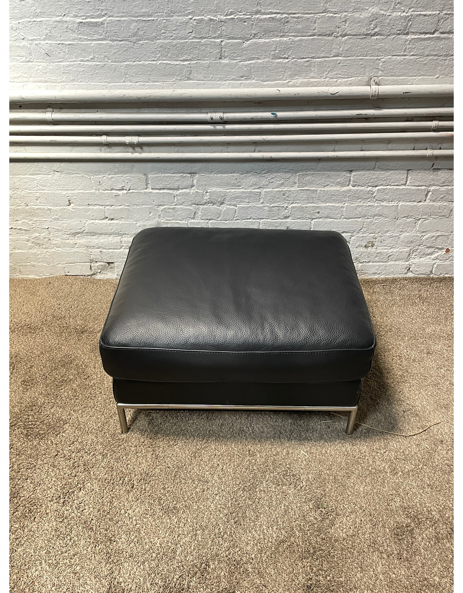 Ikea Leather Black Ottoman