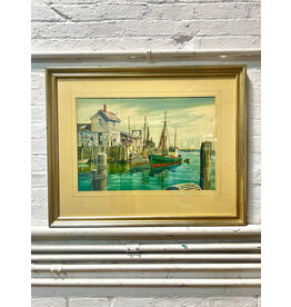 Sandy Bay Fish Co, framed watercolor painting, sgnd Shannon