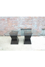 Post Modern Black Lacquer Plinth Coconut Inlaid Custom Glass Top Dining Table