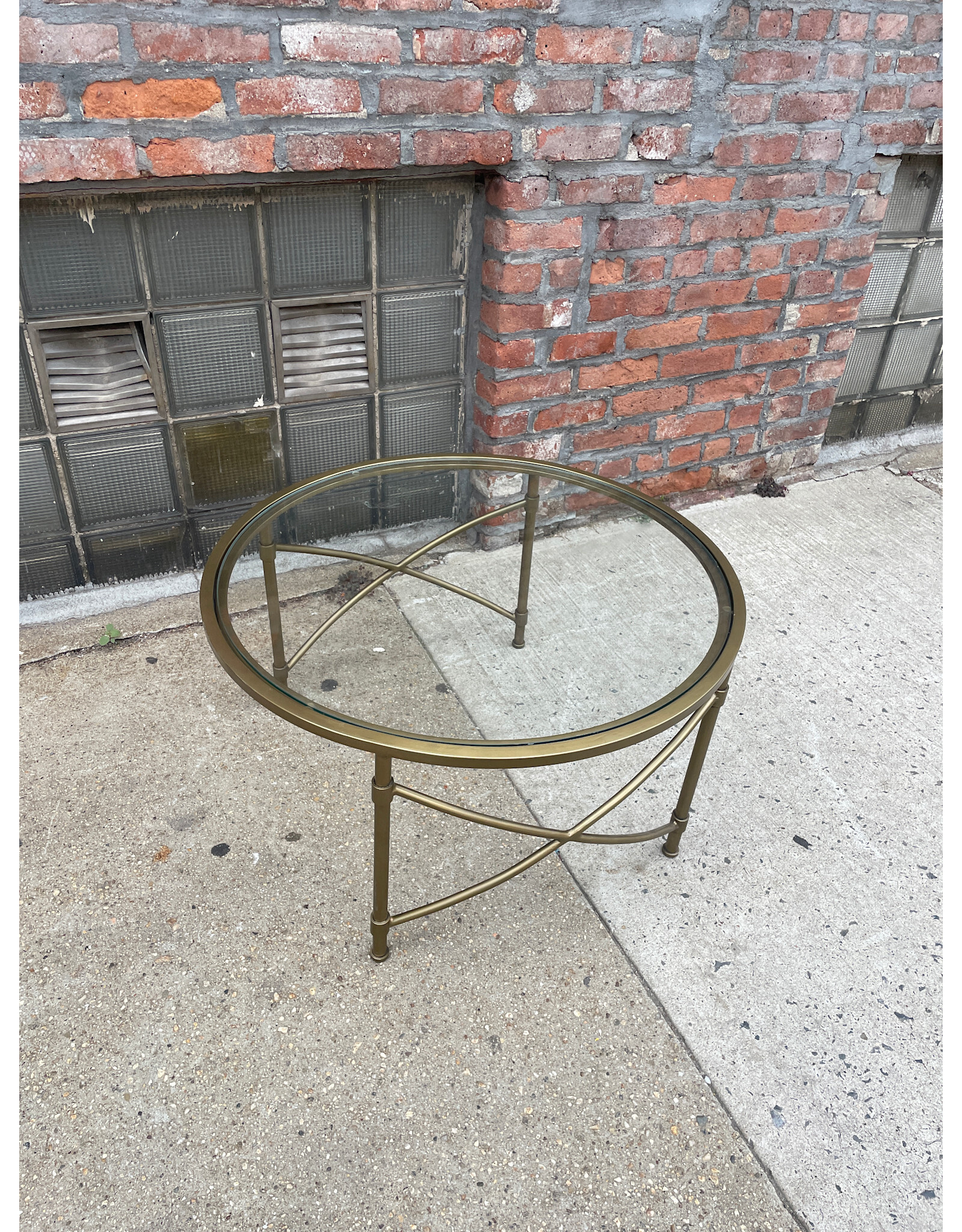 Round Glass Table with Metal Frame and Glass Top