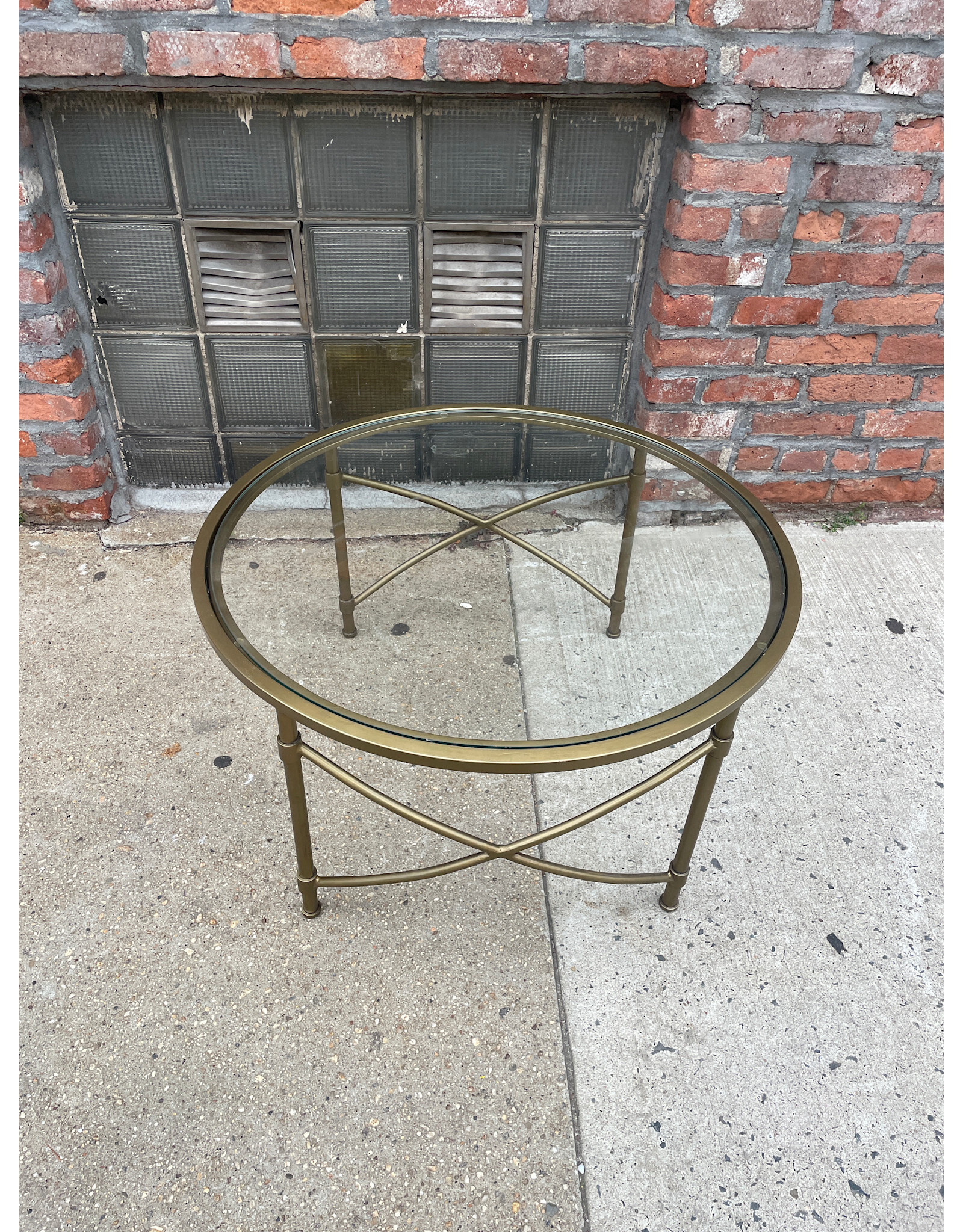 Round Glass Table with Metal Frame and Glass Top