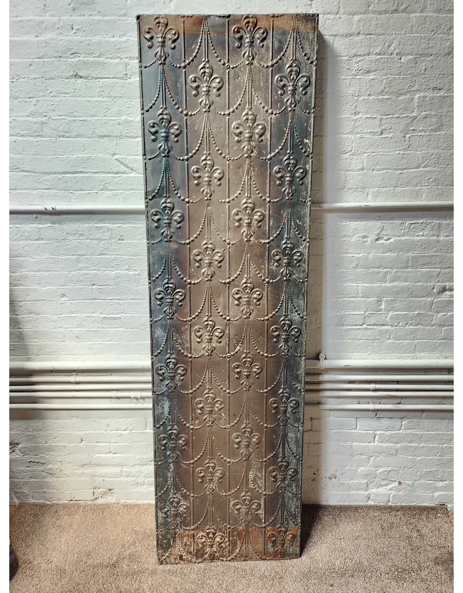 Antique Tin Fleur De Lis Stamped Folding Room Divider