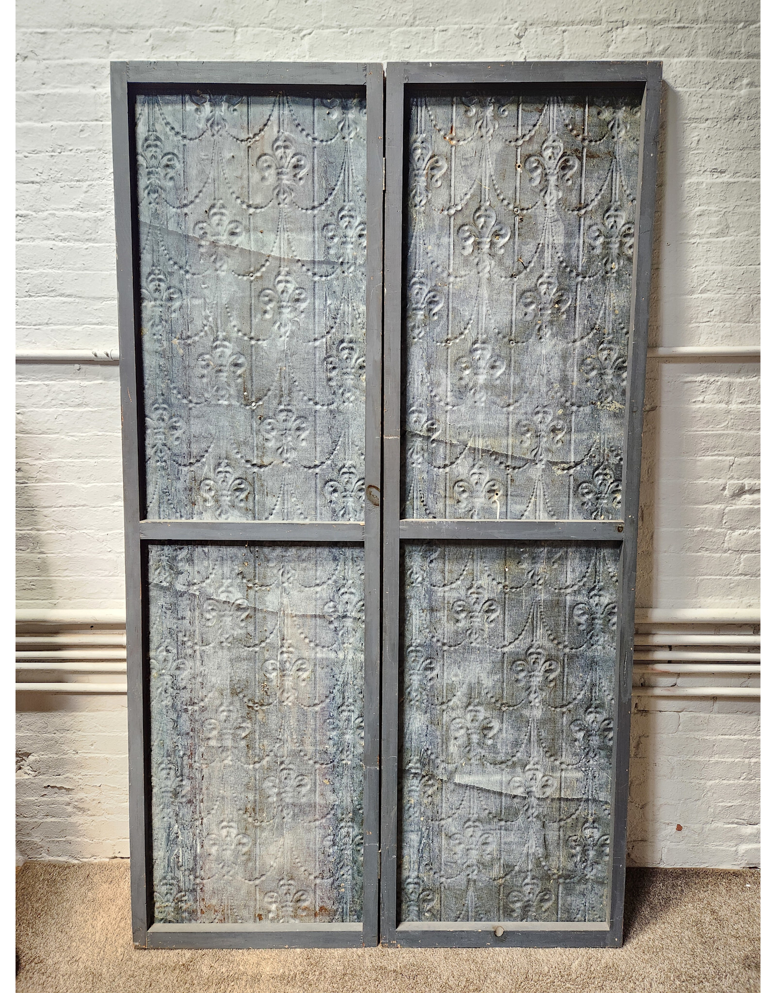 Antique Tin Fleur De Lis Stamped Folding Room Divider