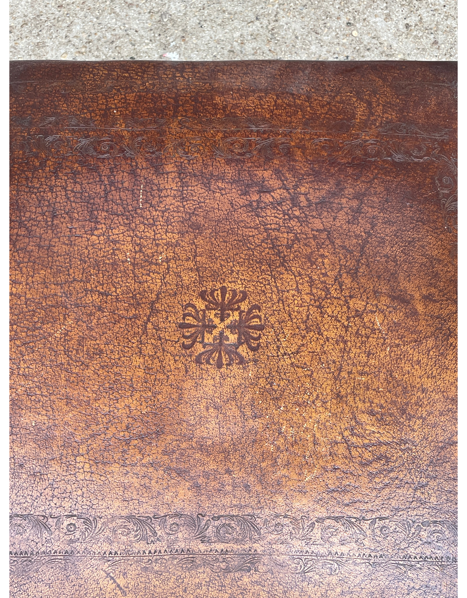 18th/ 19th Century Decorative Armchair with Nailed Brown Leather Armchair