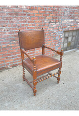 18th/ 19th Century Decorative Armchair with Nailed Brown Leather Armchair