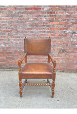 18th/ 19th Century Decorative Armchair with Nailed Brown Leather Armchair