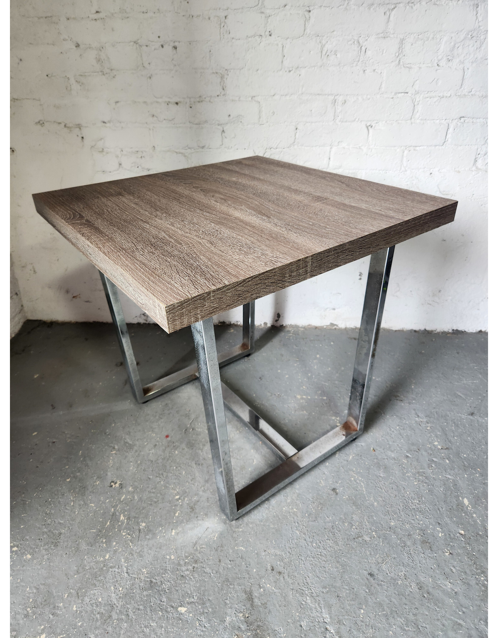 Faux Wood and Chrome Leg Side Table