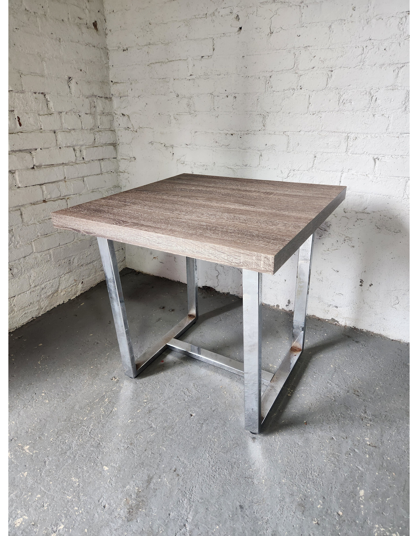 Faux Wood and Chrome Leg Side Table