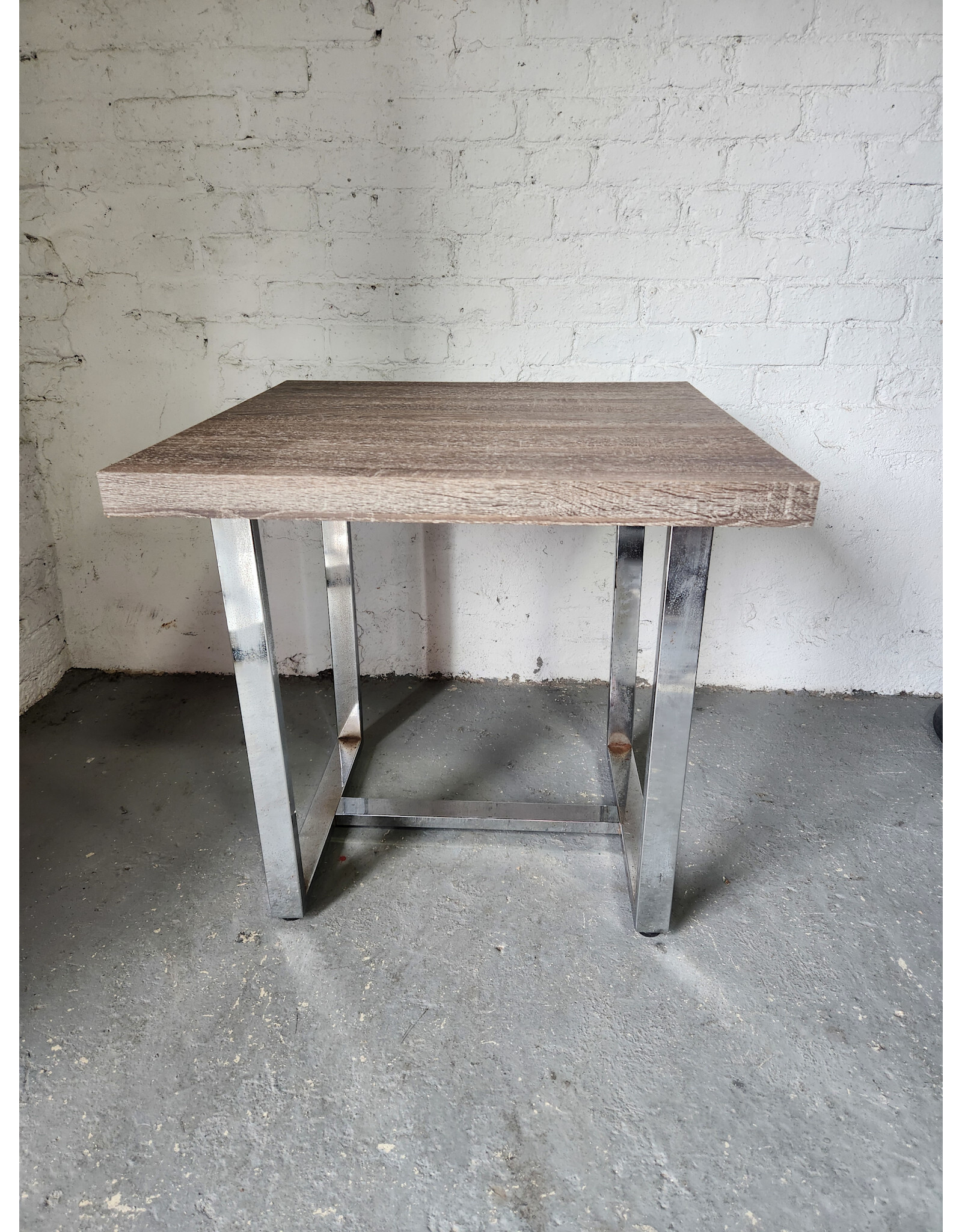 Faux Wood and Chrome Leg Side Table