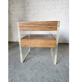 MCM Faux Wood and Lucite Two Drawer Side Table
