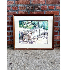 Pastoral Fences, framed watercolor, sgnd susana