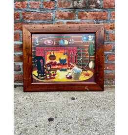 Storybook Scene, framed vintage needlepoint