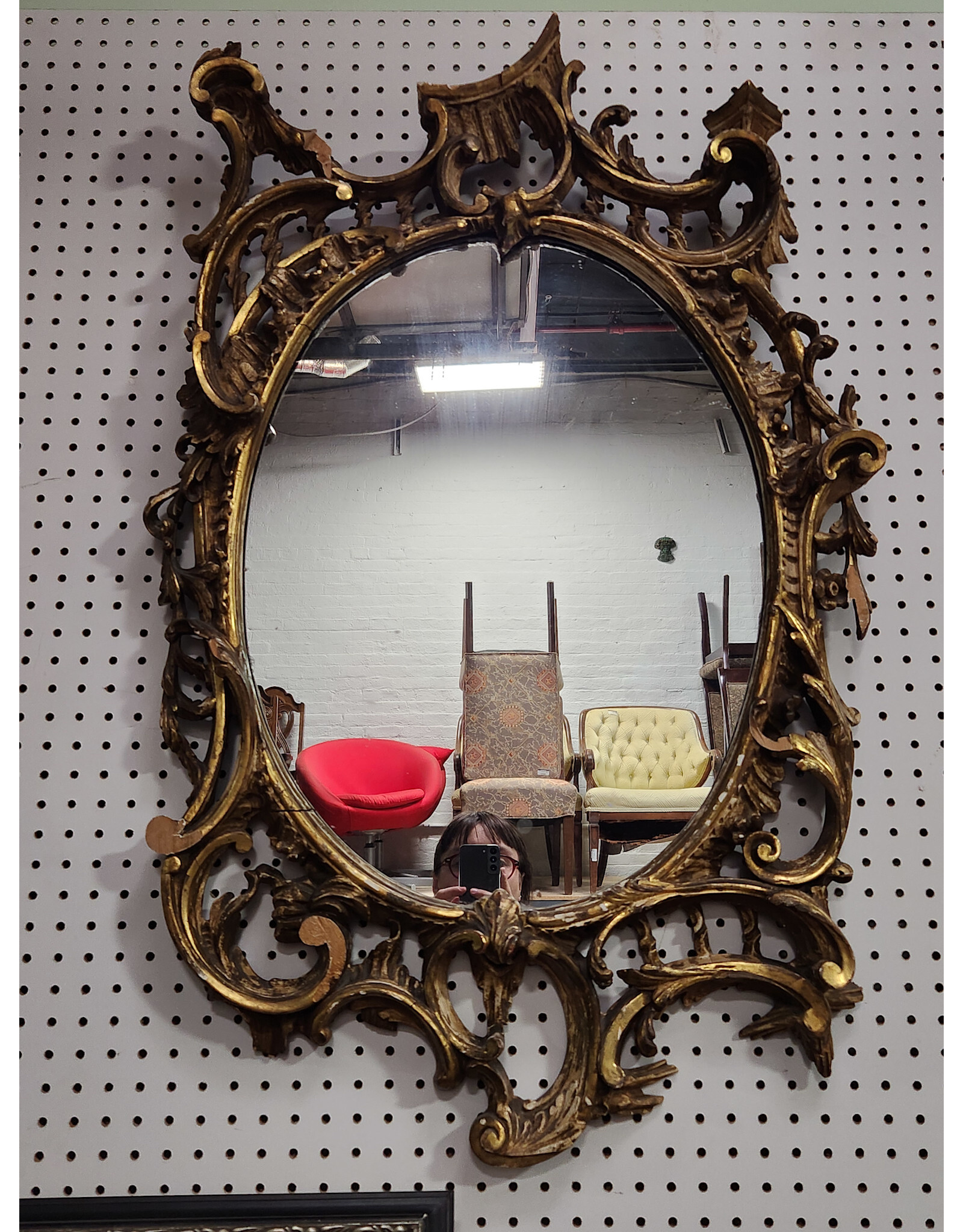 Antique George III Handcarved Ornate Gilt Hanging Mirror
