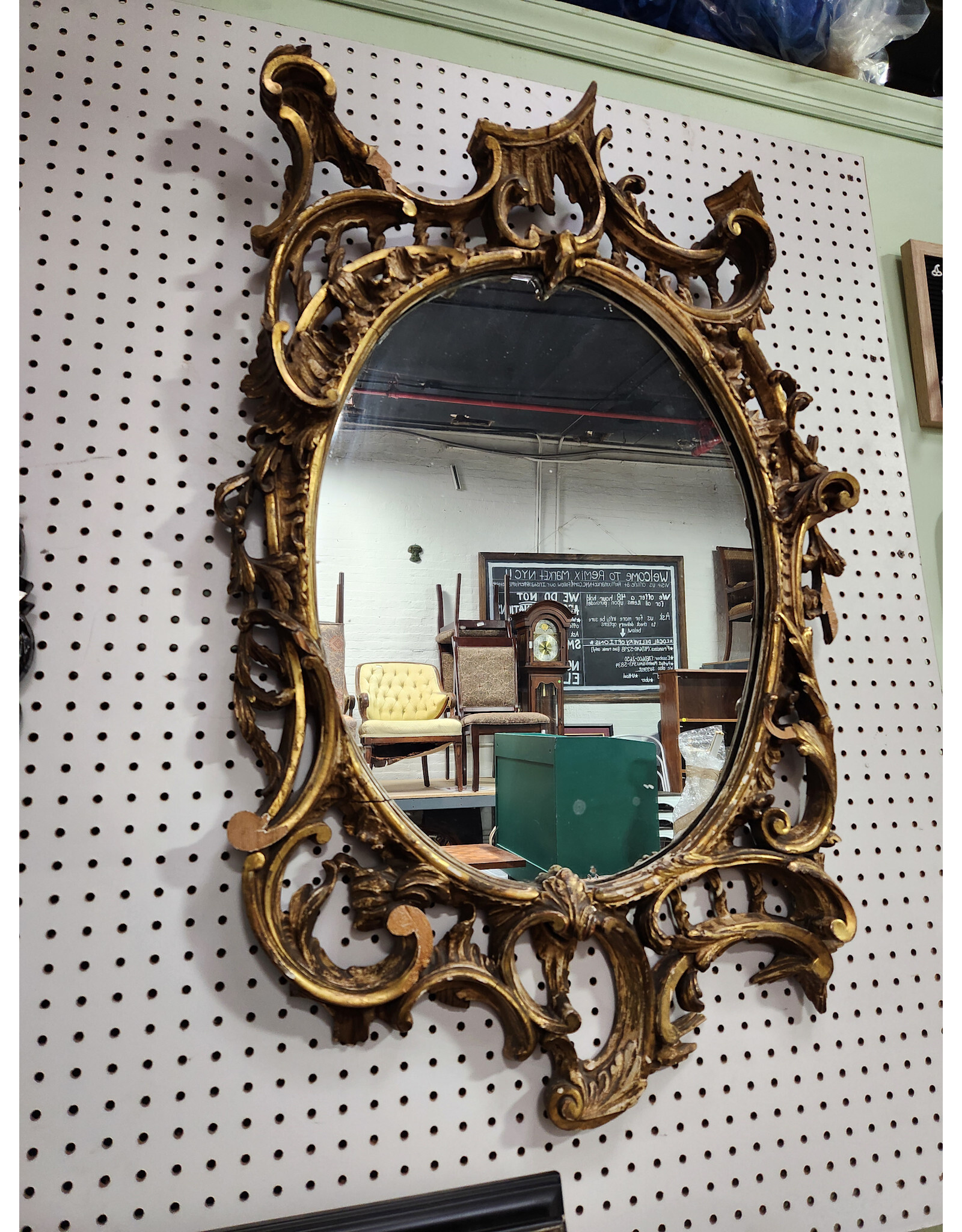 Antique George III Handcarved Ornate Gilt Hanging Mirror
