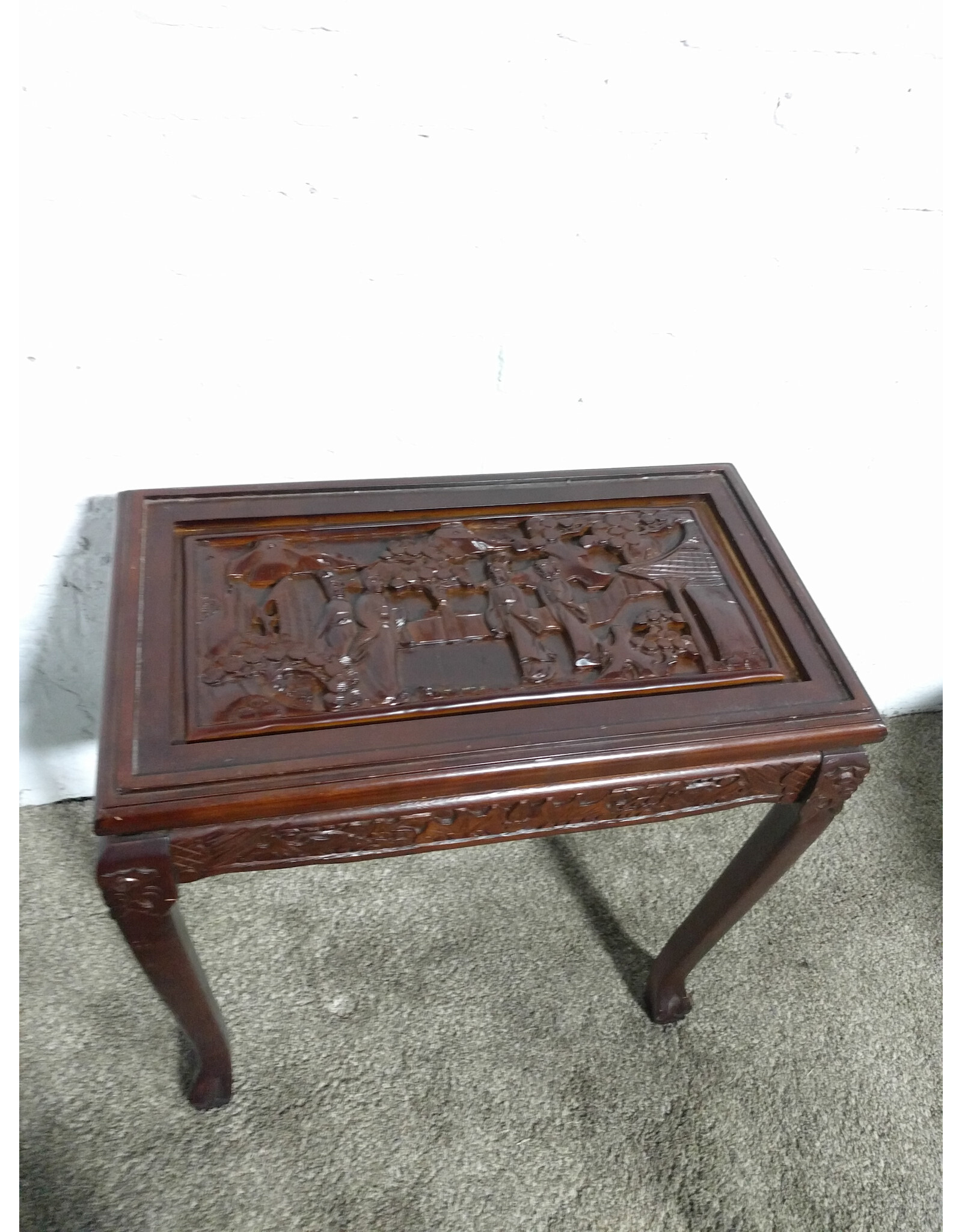 Carved Wood Oriental Style Mahogany Side Table