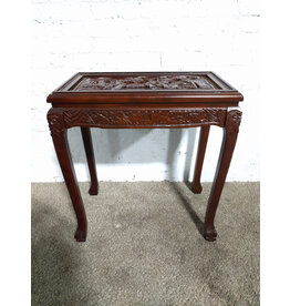 Carved Wood Oriental Style Mahogany Side Table