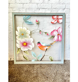 Bluebird in Springtime, framed painting on fabric