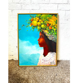 Portrait of a Girl Carrying Fruit, framed oil on canvas, sgnd WOLF '87